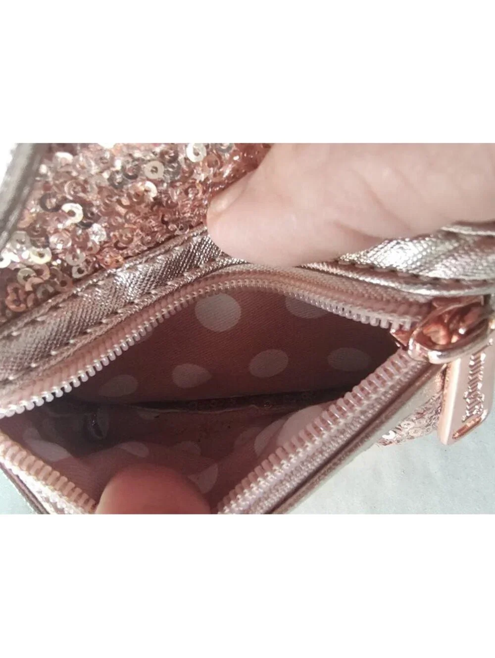 Loungefly Disney Parks Rose Gold Sequin Mini Backpack with Bow and Ears